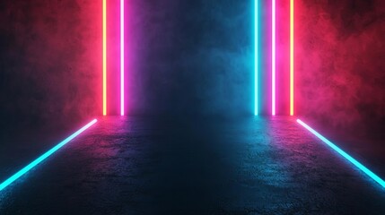 Neon lights in smoke-filled room creating futuristic cyberpunk atmosphere