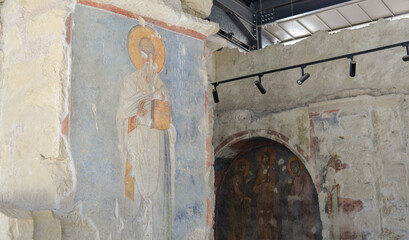 Medieval frescos in the St. Nicholas church in Myra. Demre, Antalya, Turkey. Byzantine wall-painting. History of religion and art concept