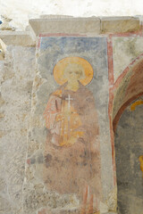 Medieval frescos in the St. Nicholas church in Myra. Demre, Antalya, Turkey. Byzantine wall-painting. History of religion and art concept
