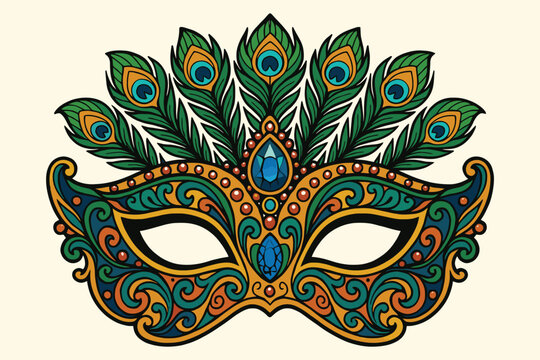 Ornate venetian masquerade mask adorned with peacock feathers and jewels