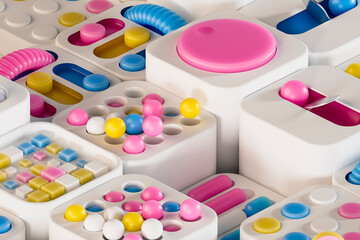 3D control modules with bouncing spheres and color