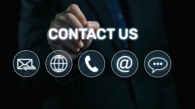 UI concept for contact us section showing icons for email, web, phone, and message. Contact and support icons help streamline business communication and improve customer contact experience. Elide