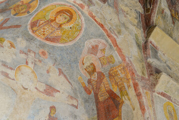 Wall frescoes in the ancient Church of St. Nicholas, located in the city of Demre, Myra, Turkey