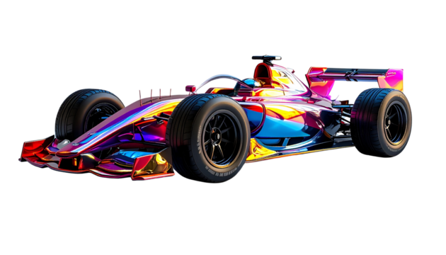A realistic PNG of a racing car with sleek aerodynamic design and bold detailing. Ideal for motorsport posters, speed-themed graphics, racing game assets, and competitive sports visuals.