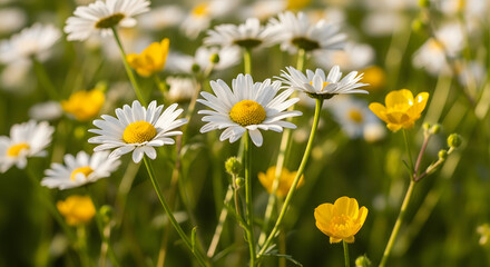 Close up of daisies and yellow flowers with a transparent background