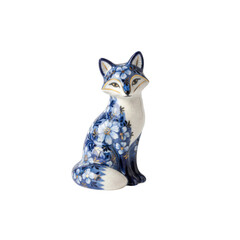 Obraz premium Elegant Porcelain Fox Figurine with Delicate Floral Patterns against a Minimalist Setting