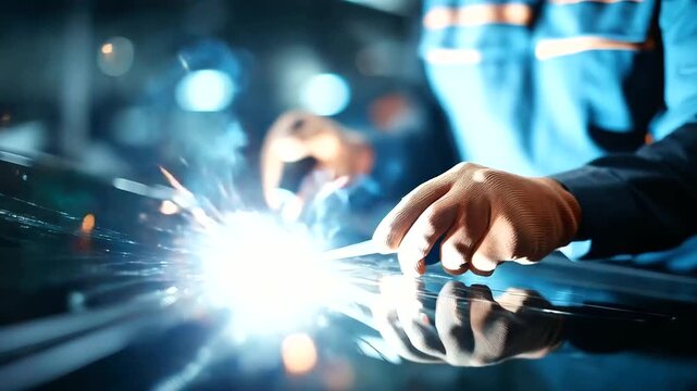 A technician repairs a windshield chip hyper realistic glass cracks with clear details moody shadows on the vehicle bright saturation in repair tools windshield repair auto