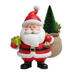 Obraz premium Cute santa claus figurine holding a gift isolated on transparent background