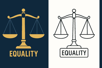 Symbol of equality and justice represented by scales of justice with the word equality