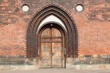 Entrance and portal of the cathedral of Aarhus in Denmark