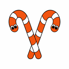 Cute orange and white striped candy canes with googly eyes