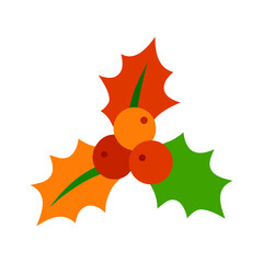 Stylized holly leaves and berries with a festive color palette