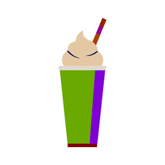 Green and purple cup with whipped cream and straw