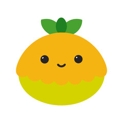 Cute orange fruit character with green leaves