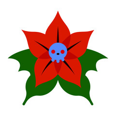 Spooky poinsettia with a blue skull center