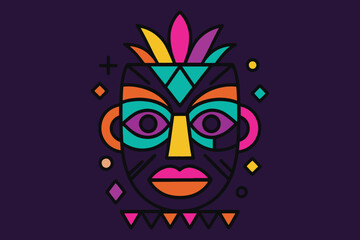 Vibrant abstract tribal mask with geometric patterns and colorful details