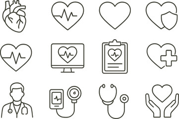 Healthcare and Cardiology Line Icons Set
