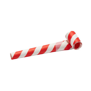 Festive Party Blower with Red and White Stripes Isolated on a Solid for Holiday Celebrations