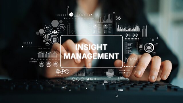 Professional Businesswoman Engaging in Insight Management with Digital Analytics Visuals Overlaying Keyboard Input. Asymptotic smart data analytic.