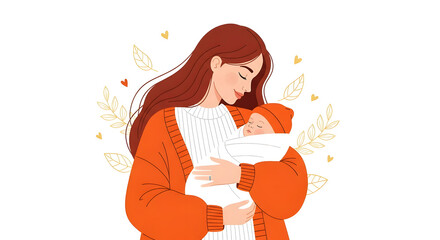 Warm embrace of mother and child illustration