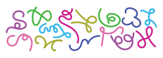 Abstract Organic Color Line Shapes. Vector Squiggle Pattern Design. Background with Fun Kid Graphics. Wave Party Color Lines Isolated on Bg.