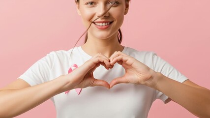 Breast Cancer Awareness - Woman Showing Heart Symbol for Support.