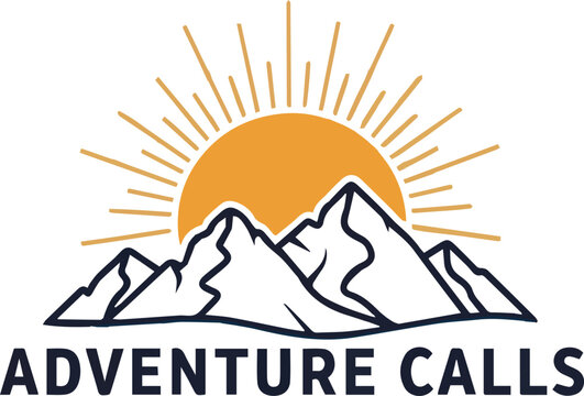 Adventure calls mountains sunburst logo design