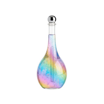 Mystical Rainbow Potion in a Glass Bottle with Silver Stopper, A Visual Alchemy Concept