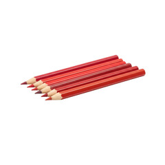 Obraz premium Pile of red color pencils lying on a flat surface in a simple still life arrangement shot