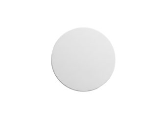 White circular object with paper texture and crisp edges, isolated on transparent background with soft shadow and copy space, versatile product mock-up base
