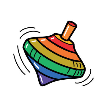 Vibrant rainbow colored hand drawn spinning top toy