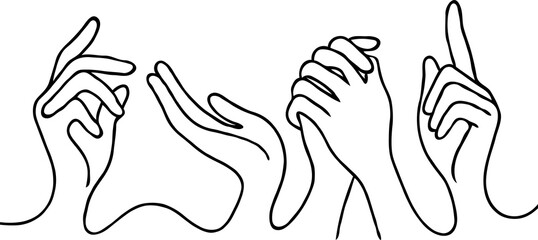 Minimalist Black And White hands Gestures and Actions Logos, human Poses Line art Collection. Illustration pointing at something Outline, Hand Drawn Doodle Simple icons drawing