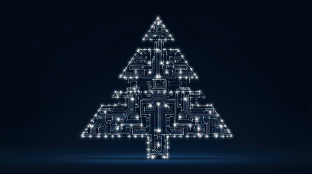 Abstract circuit tree with glowing nodes