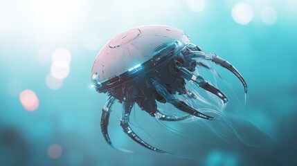 A glowing jellyfish gracefully floats in the deep blue sea, a mesmerizing sight