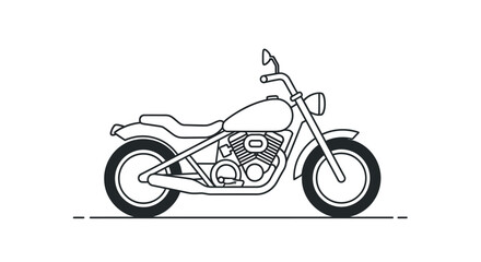 Simple black and white illustration of a classic cruiser motorcycle design