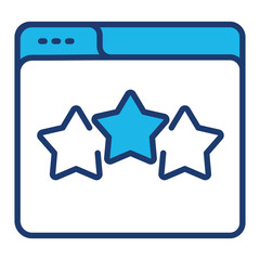 Online Review Icon In Blue Monochrome Flat Design, Vector Illustration