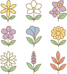 Blooming Flowers Flat Icon Set