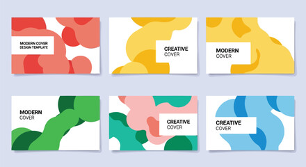 Vector illustration of set of six modern abstract graphic design templates with colorful organic shapes and text placeholders