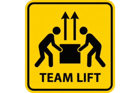 Team Lift Warning Sign with Pictograms and Text symbol