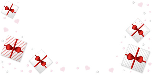 Template for sale banner, card and other for Valentine's day. Banner with gift boxes on white background. Simple style