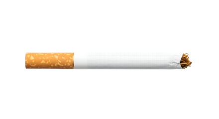 Single unlit cigarette with brown tobacco and orange filter on black smoking