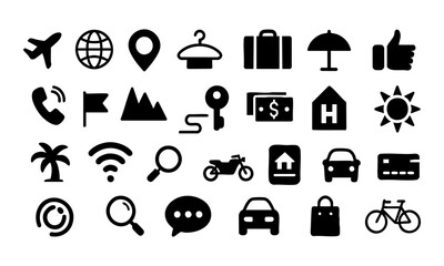 Vacation Journey Hotel and Transport Icons Professional Vector Graphics illustration Pack, easily editable.
