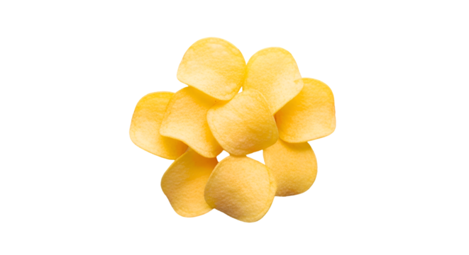 Stack of golden potato chips on a black background snack food