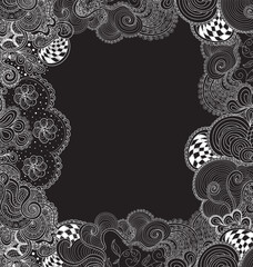 Beautiful decorative vector frame of handwritten flowers, petals and linear ornaments  