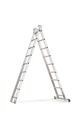 Studio shot of a tall stainless steel ladder