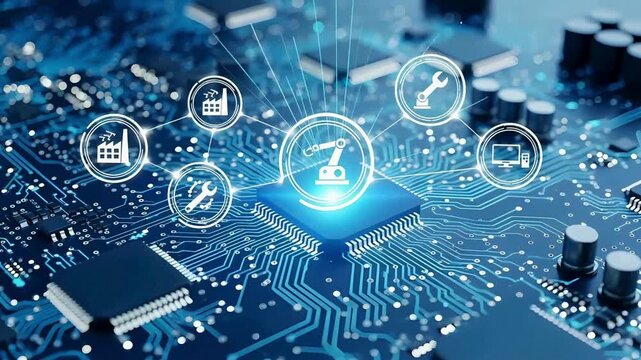 Modern industry automation solutions with integrated robotic arm and smart manufacturing for advanced tech in a dynamic digital environment