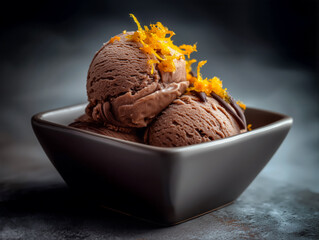 orange chocolate ice cream with candied orange zest decorations