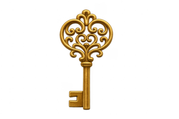 Golden vintage ornate key finding solution unlocking opportunity