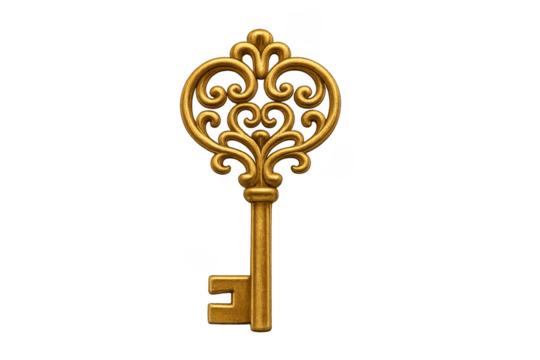 Golden vintage ornate key finding solution unlocking opportunity