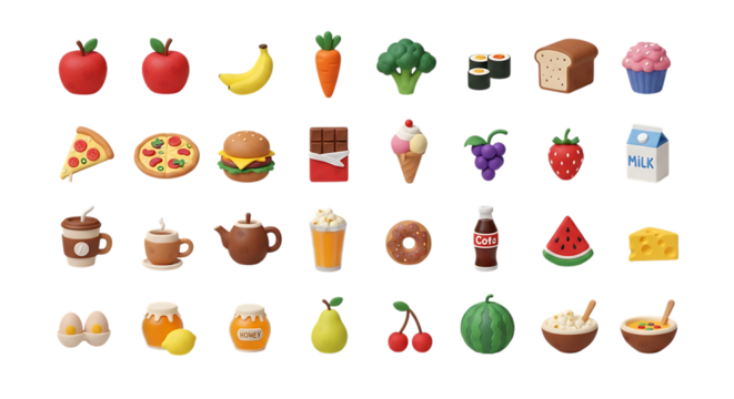 Illustration of various food items including fruits vegetables and sweets for diet and nutrition - Powered by Adobe